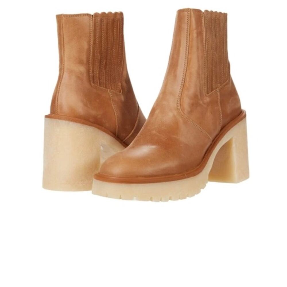 Free People James Chelsea Tan Leather Chunky Heel Ankle Boots